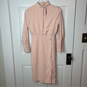 Pink high neck dress with button detail